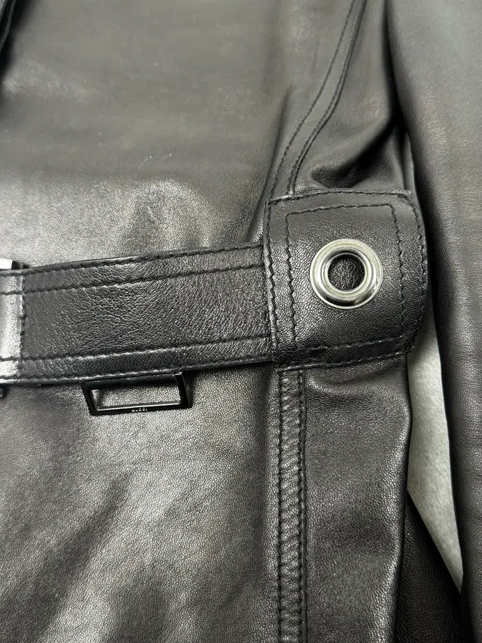 AW1999 Gucci Black Silver Belted Premium Leather Jacket by Tom Ford EydALjM 10