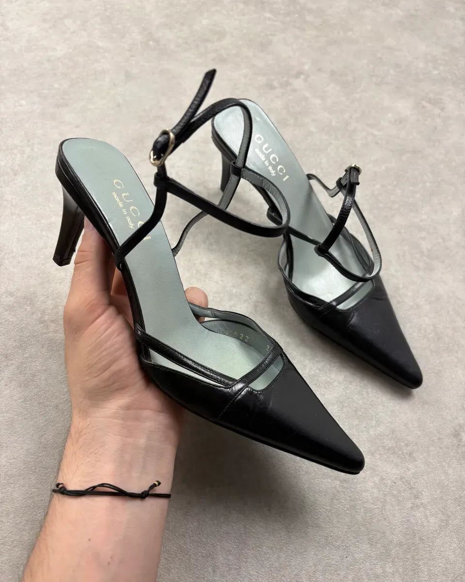 2000s Gucci Black Slingback Leather Heels VSDahxQ 0