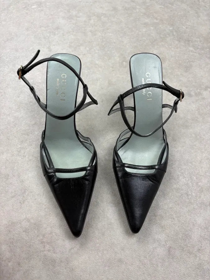 2000s Gucci Black Slingback Leather Heels VSDahxQ 1