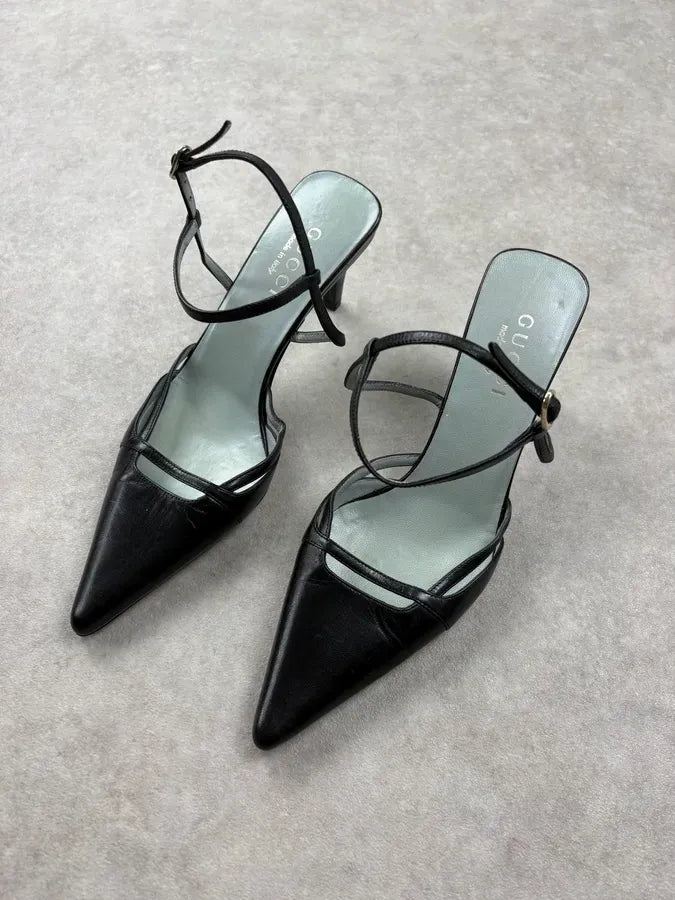 2000s Gucci Black Slingback Leather Heels VSDahxQ 2