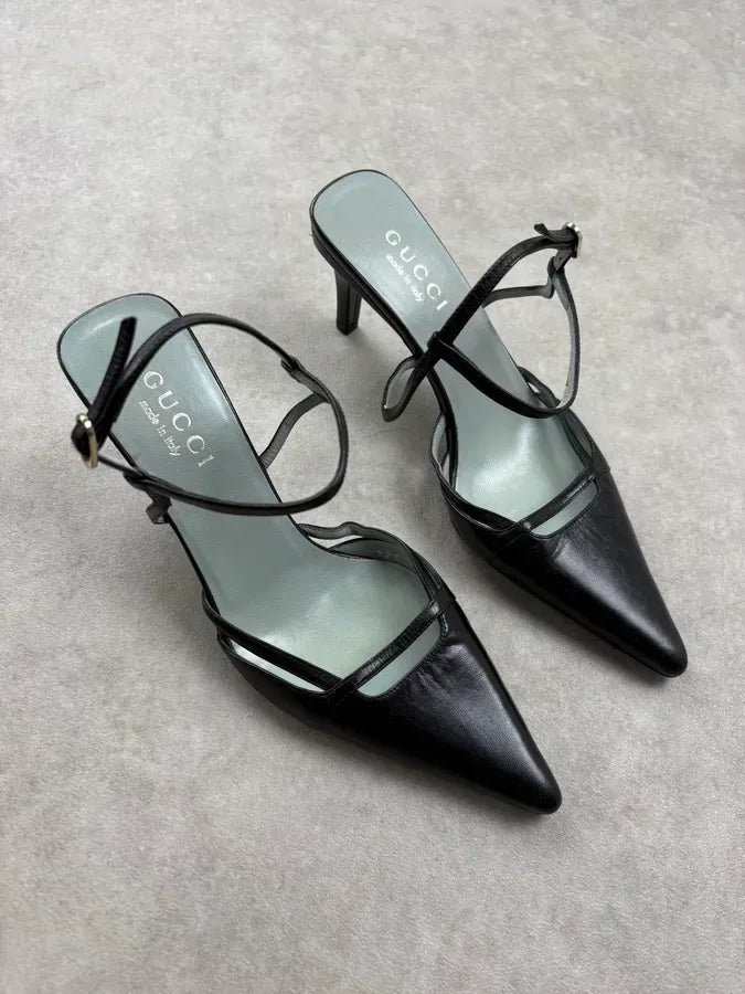 2000s Gucci Black Slingback Leather Heels VSDahxQ 3