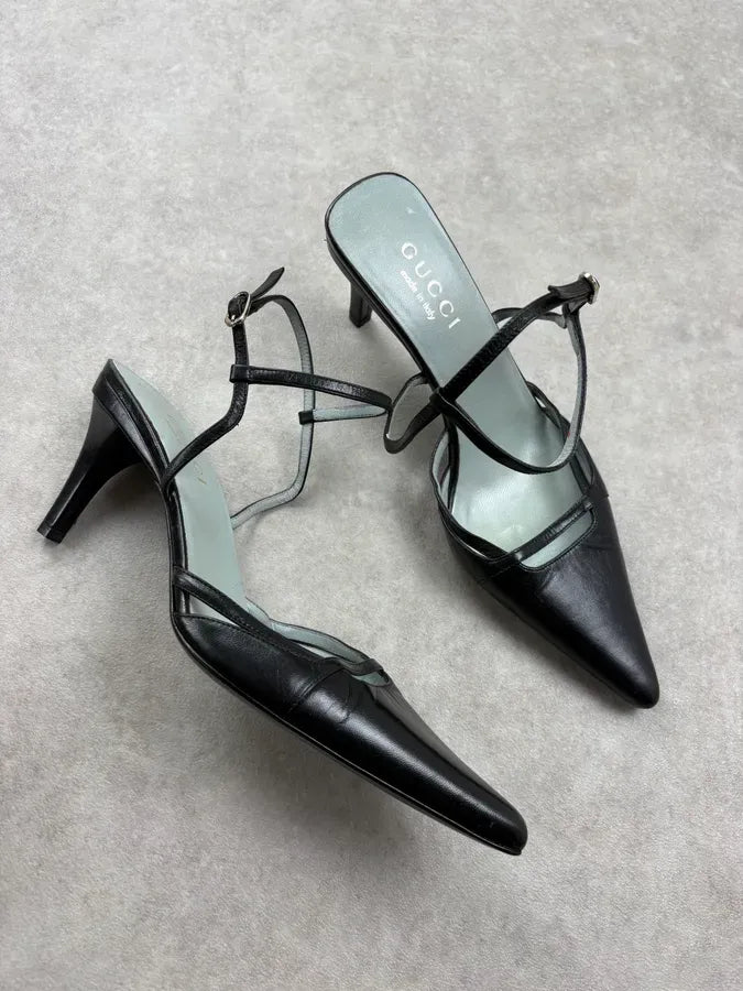 2000s Gucci Black Slingback Leather Heels VSDahxQ 4