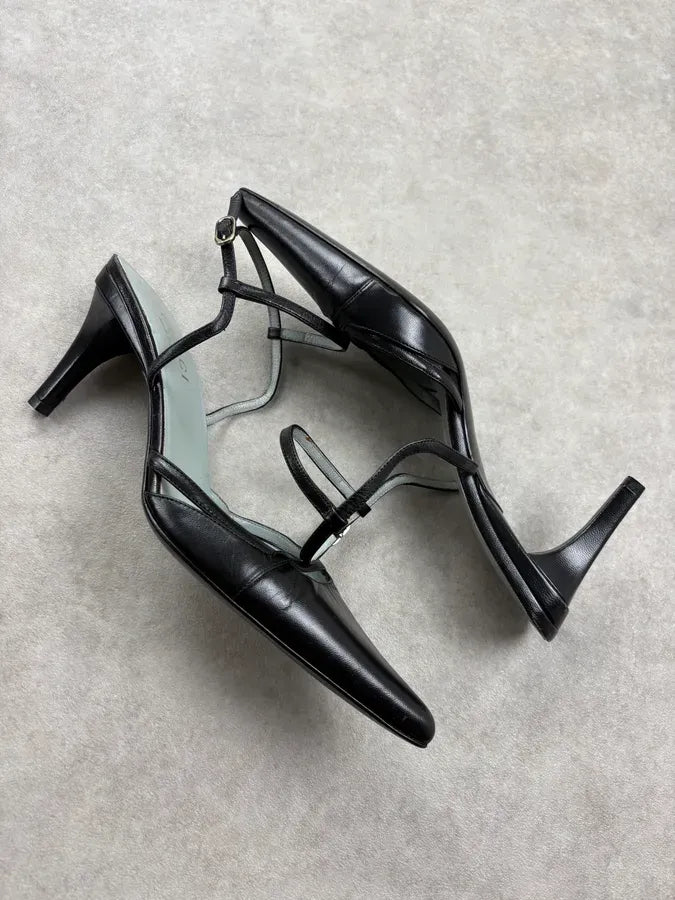2000s Gucci Black Slingback Leather Heels VSDahxQ 5