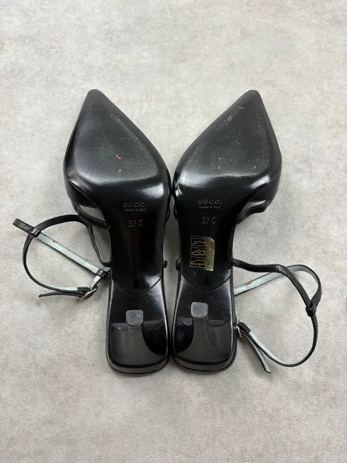 2000s Gucci Black Slingback Leather Heels VSDahxQ 7