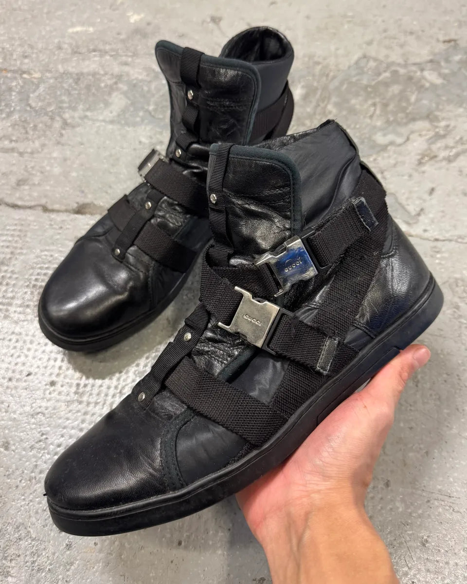 2000s Gucci Black Strap Buckle Mid Sneakers (40eu/us7) hxcygDJ 0