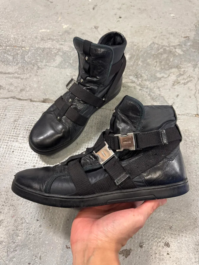 2000s Gucci Black Strap Buckle Mid Sneakers (40eu/us7) hxcygDJ 1