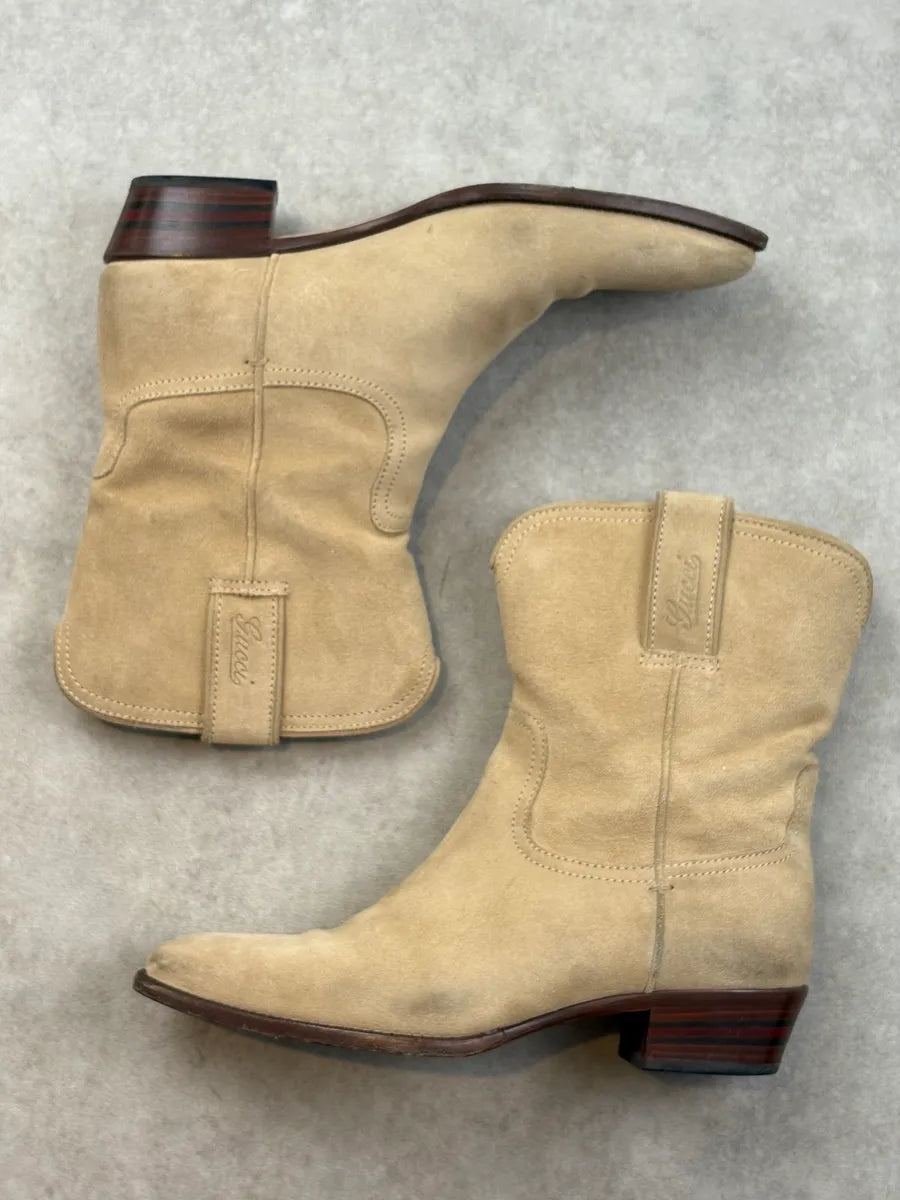 2000s Gucci Beige Western Leather Boots BSmqJJb 4