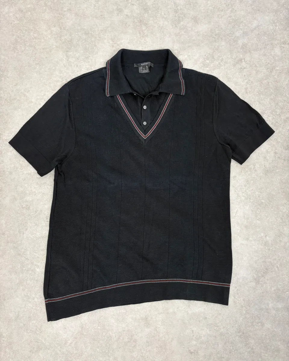 2000s Gucci Black Striped Hybrid Shirt & Sweater tPkwErJ 1