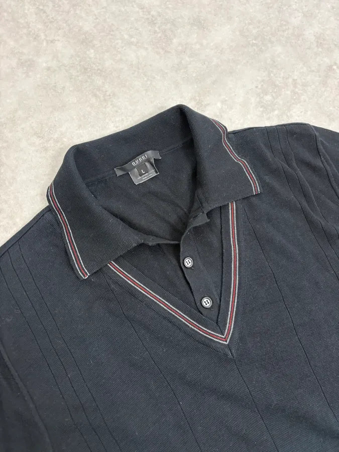 2000s Gucci Black Striped Hybrid Shirt & Sweater tPkwErJ 4