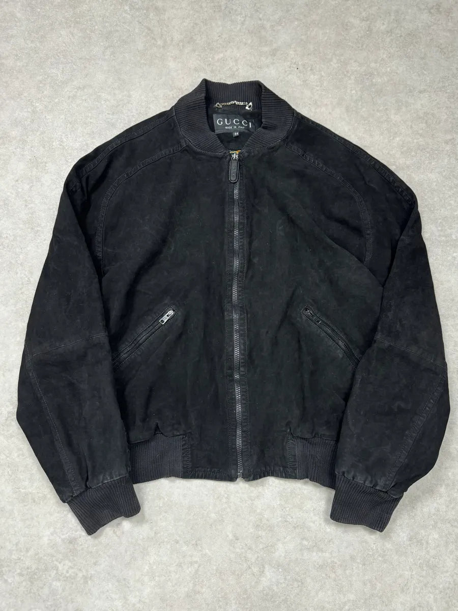 2000s Gucci Black Suede Bomber Jacket QzolWYz 3