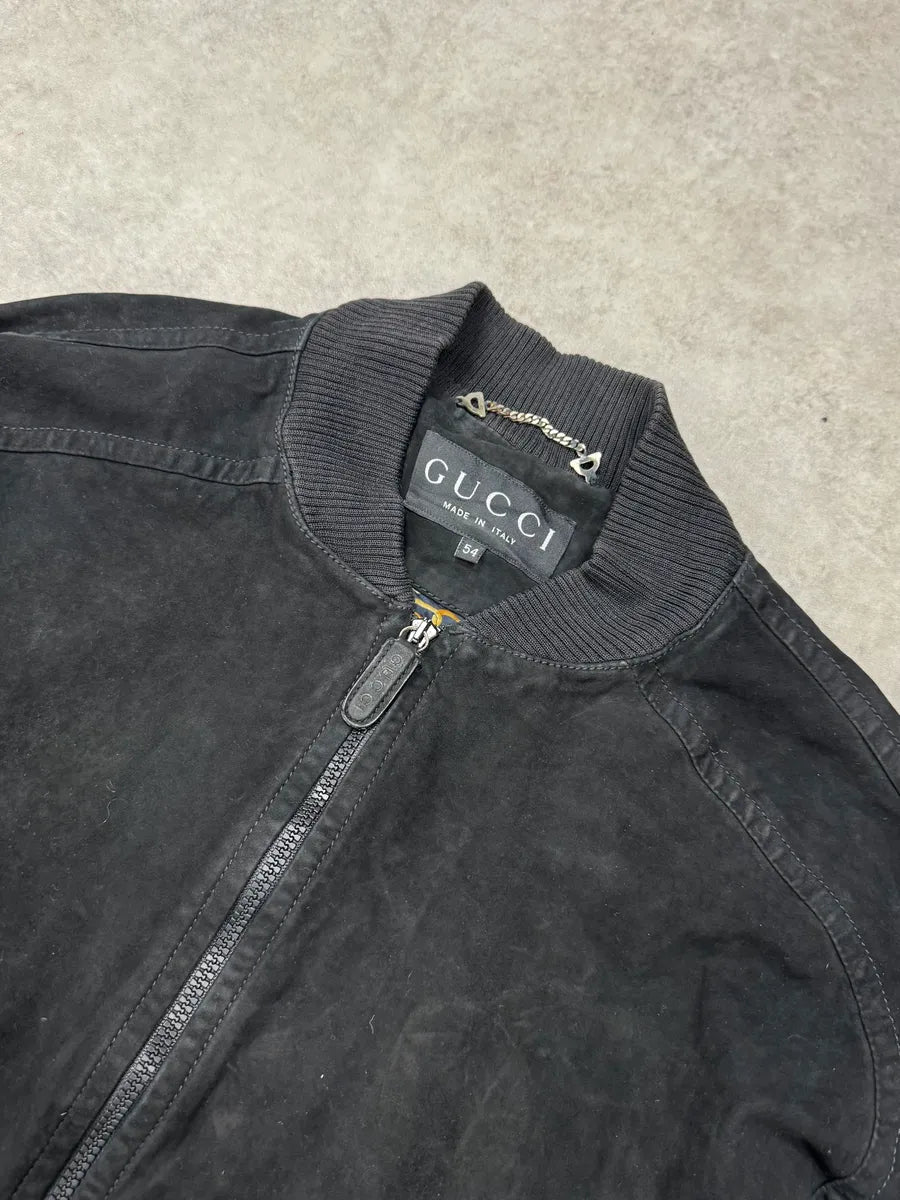 2000s Gucci Black Suede Bomber Jacket QzolWYz 4