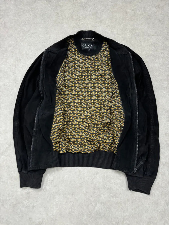 2000s Gucci Black Suede Bomber Jacket QzolWYz 7
