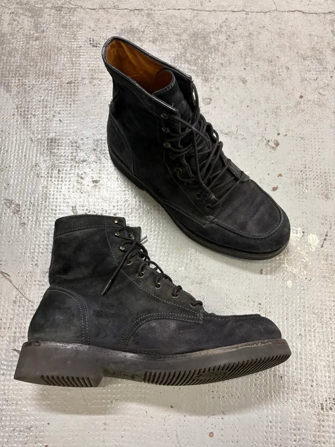 2000s Gucci Black Suede Lace-Up Contrast Leather Boots FeWMXvO 5