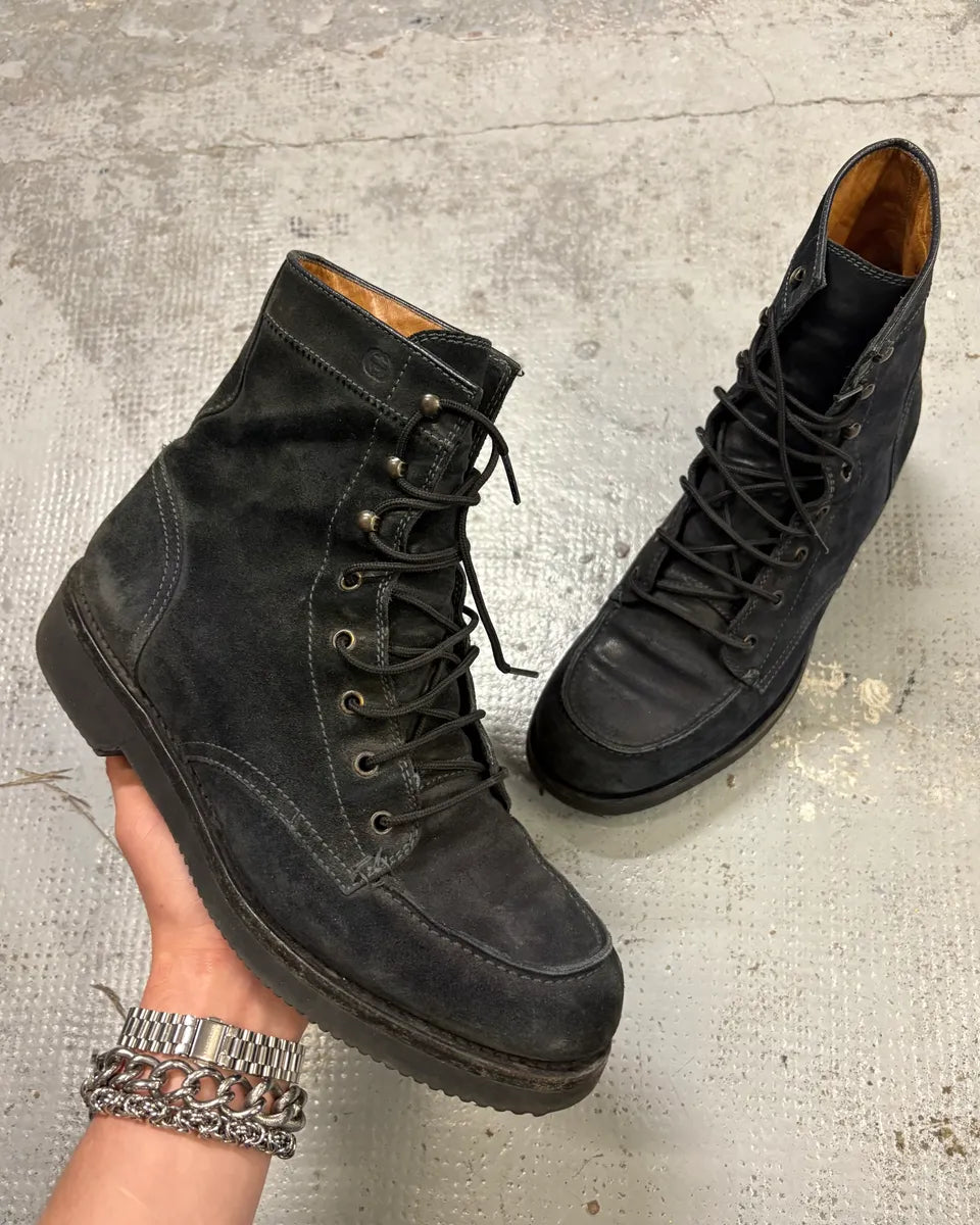 2000s Gucci Black Suede Lace-Up Contrast Leather Boots FeWMXvO 0