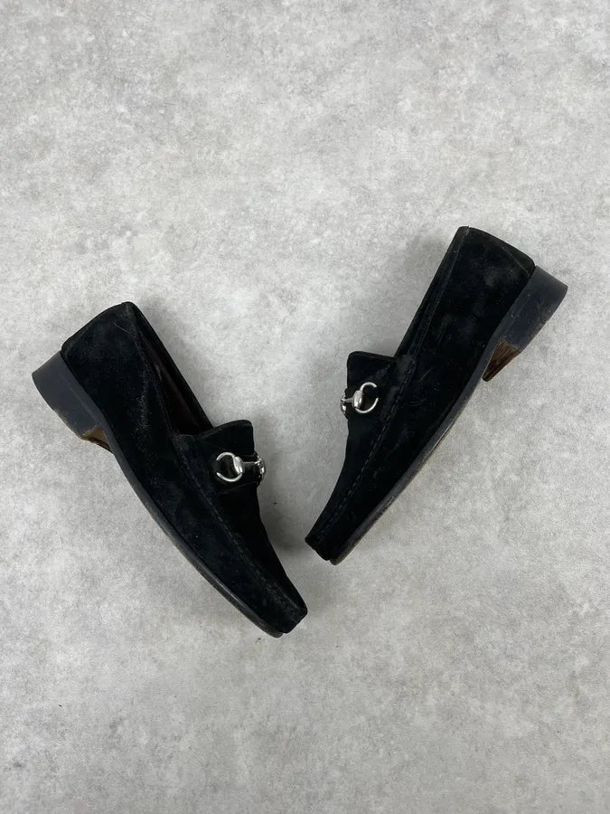 2000s Gucci Black Suede Leather Loafers uxaEDkR 4