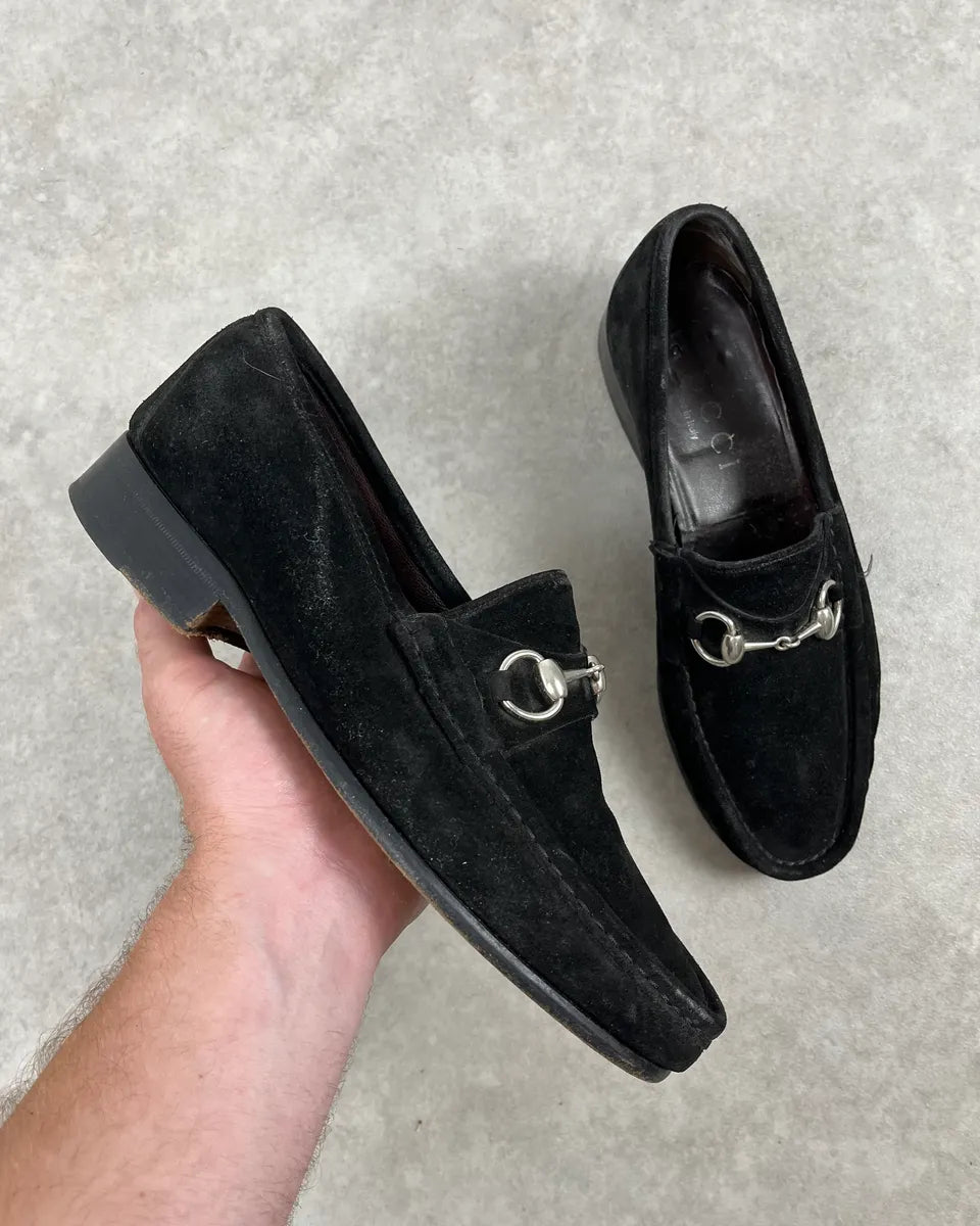 2000s Gucci Black Suede Leather Loafers uxaEDkR 0
