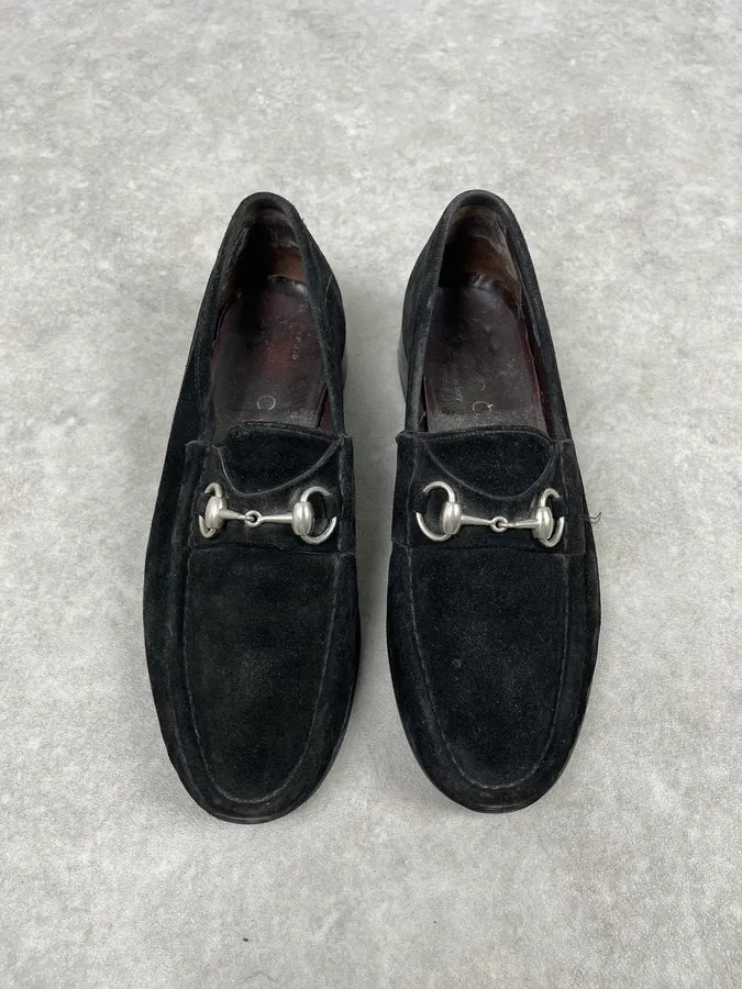 2000s Gucci Black Suede Leather Loafers uxaEDkR 1