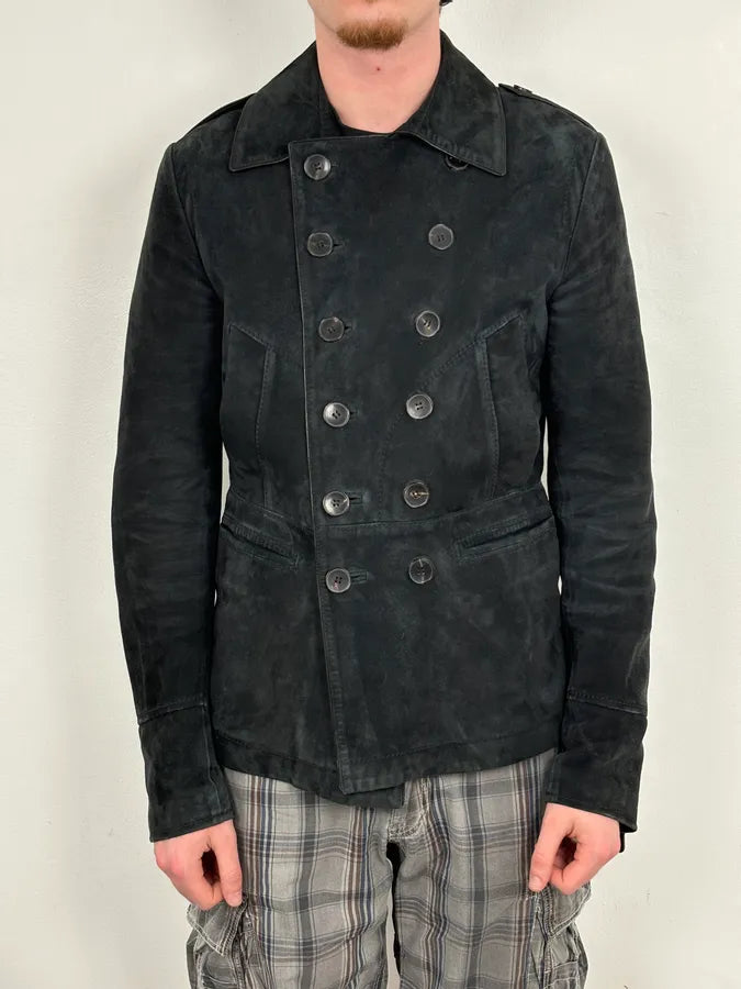 2000s Gucci Black Suede Leather Double-Breasted Premium Jacket by Tom Ford wdaQboQ 1