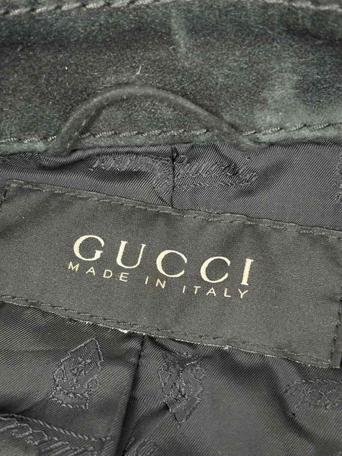 2000s Gucci Black Suede Leather Double-Breasted Premium Jacket by Tom Ford wdaQboQ 10