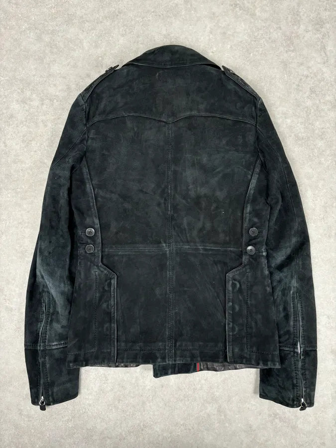 2000s Gucci Black Suede Leather Double-Breasted Premium Jacket by Tom Ford wdaQboQ 4