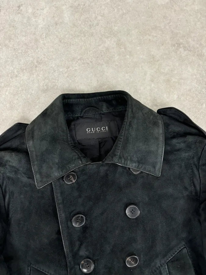 2000s Gucci Black Suede Leather Double-Breasted Premium Jacket by Tom Ford wdaQboQ 3