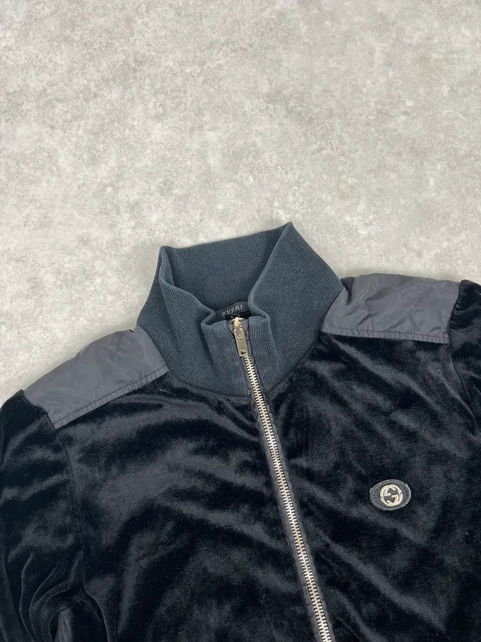 SS2003 Gucci Black Velvet GG Logo Zip Jacket GXEHUqi 4