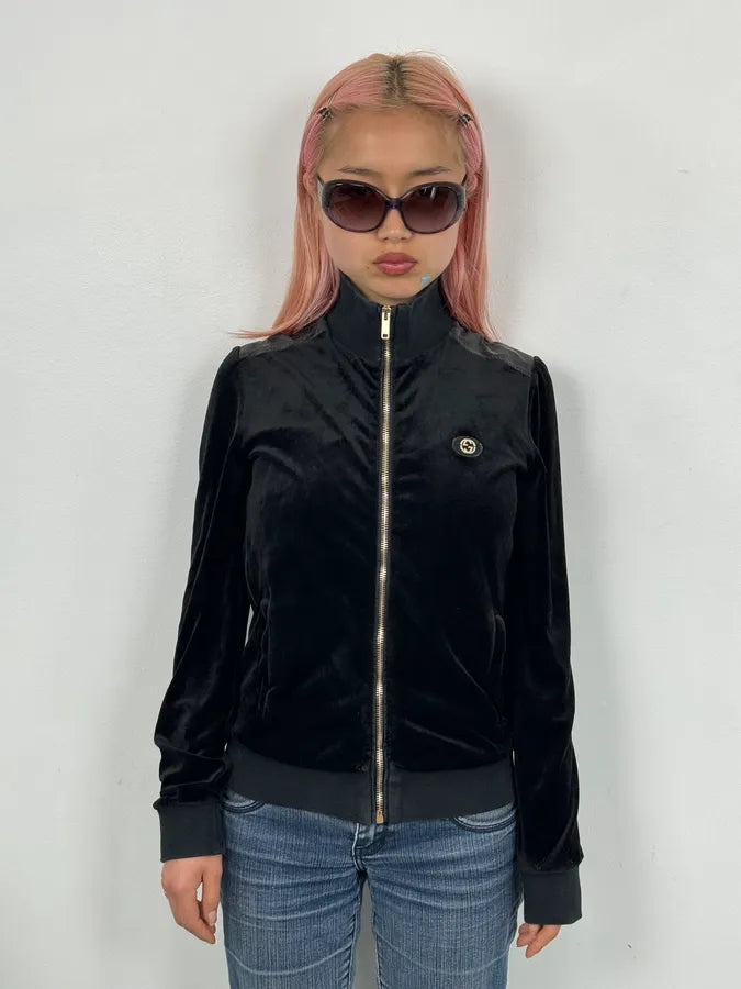 SS2003 Gucci Black Velvet GG Logo Zip Jacket GXEHUqi 1