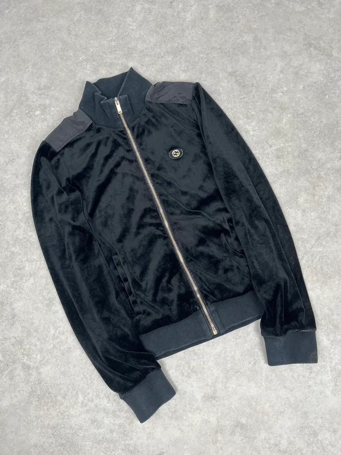 SS2003 Gucci Black Velvet GG Logo Zip Jacket GXEHUqi 3