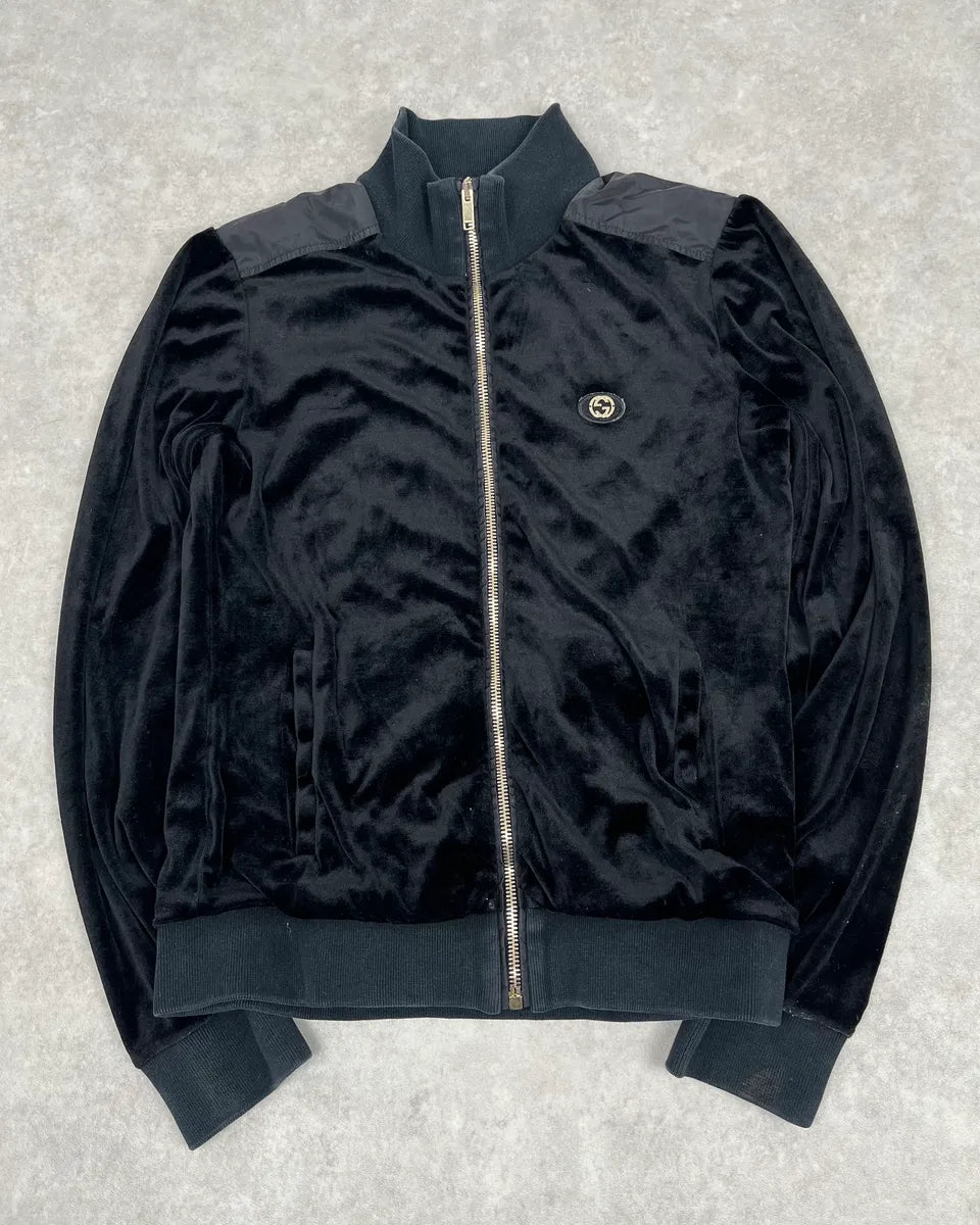 SS2003 Gucci Black Velvet GG Logo Zip Jacket GXEHUqi 0