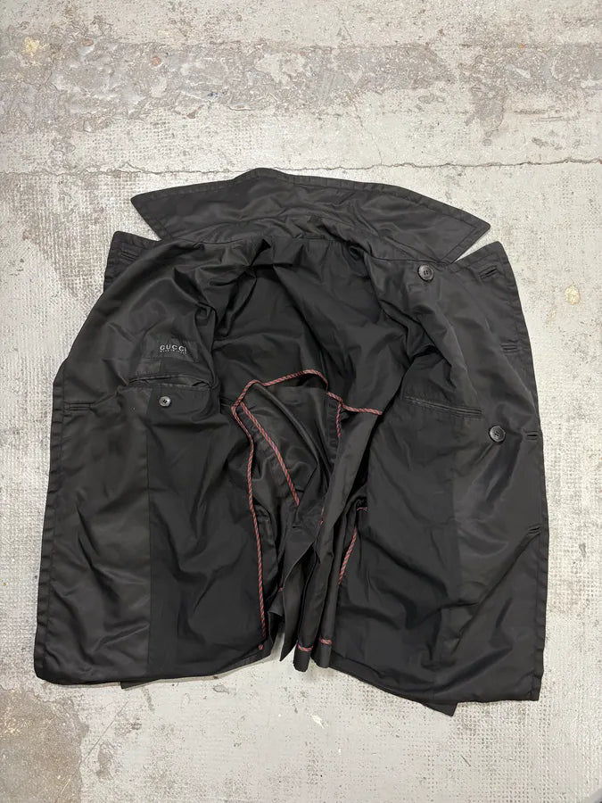 2000s Gucci Black Waxed Buttoned Peacoat Jacket sZLyWqH 5
