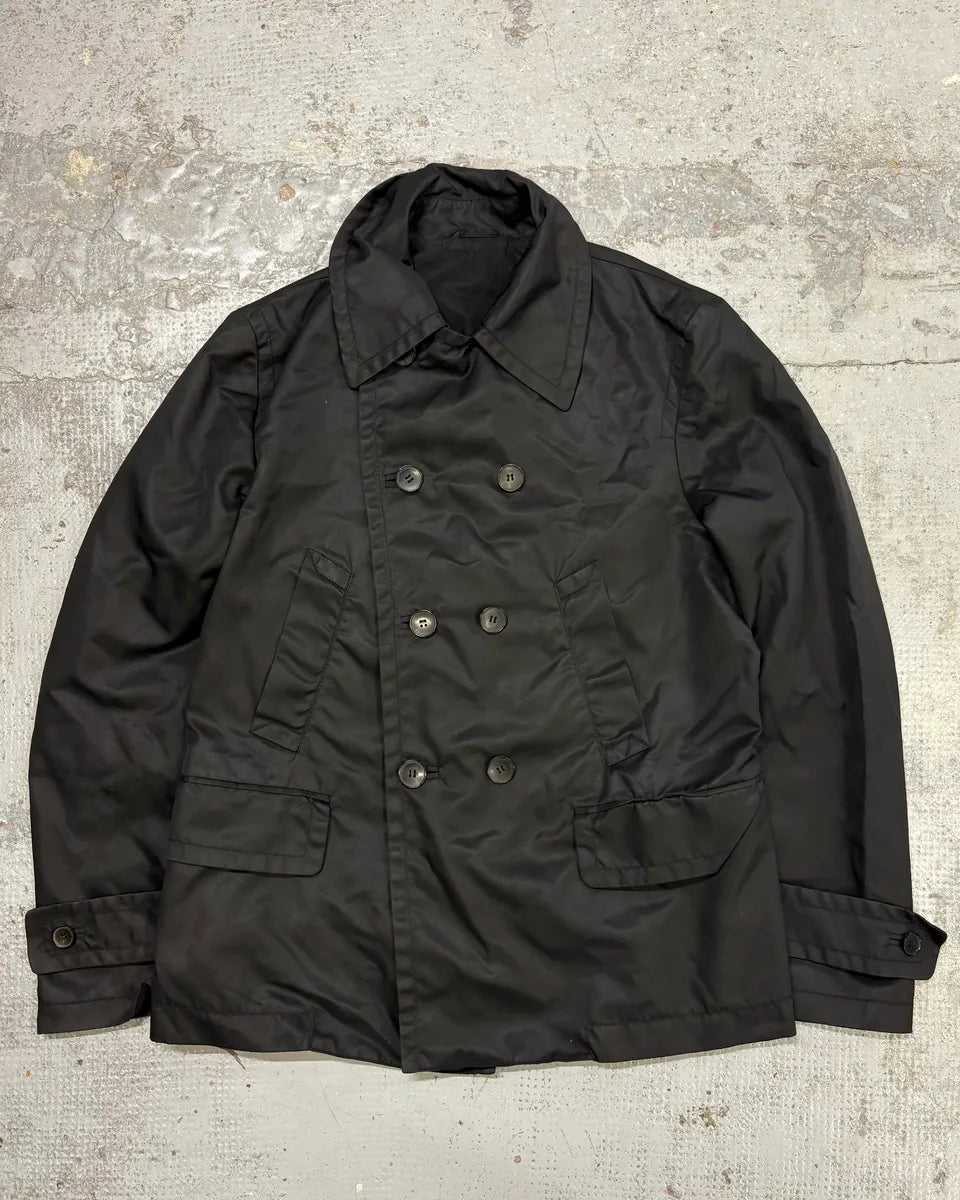 2000s Gucci Black Waxed Buttoned Peacoat Jacket sZLyWqH 0