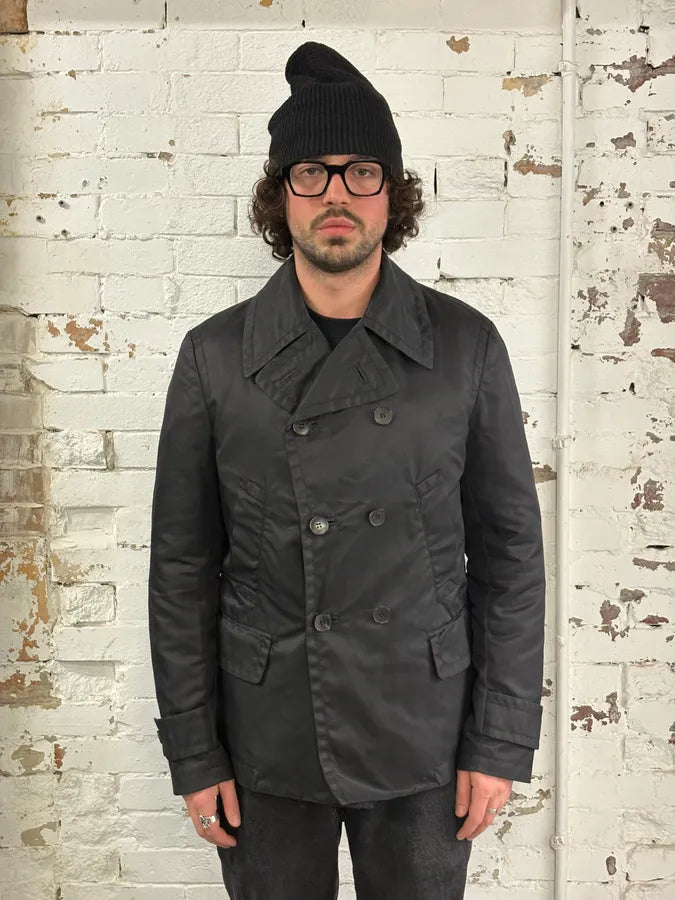 2000s Gucci Black Waxed Buttoned Peacoat Jacket sZLyWqH 1