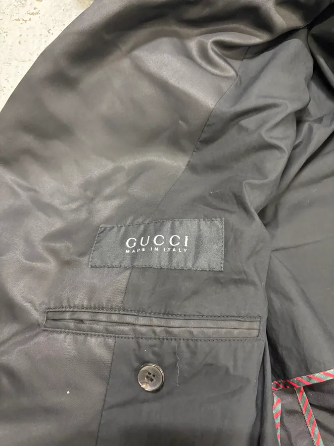 2000s Gucci Black Waxed Buttoned Peacoat Jacket sZLyWqH 6
