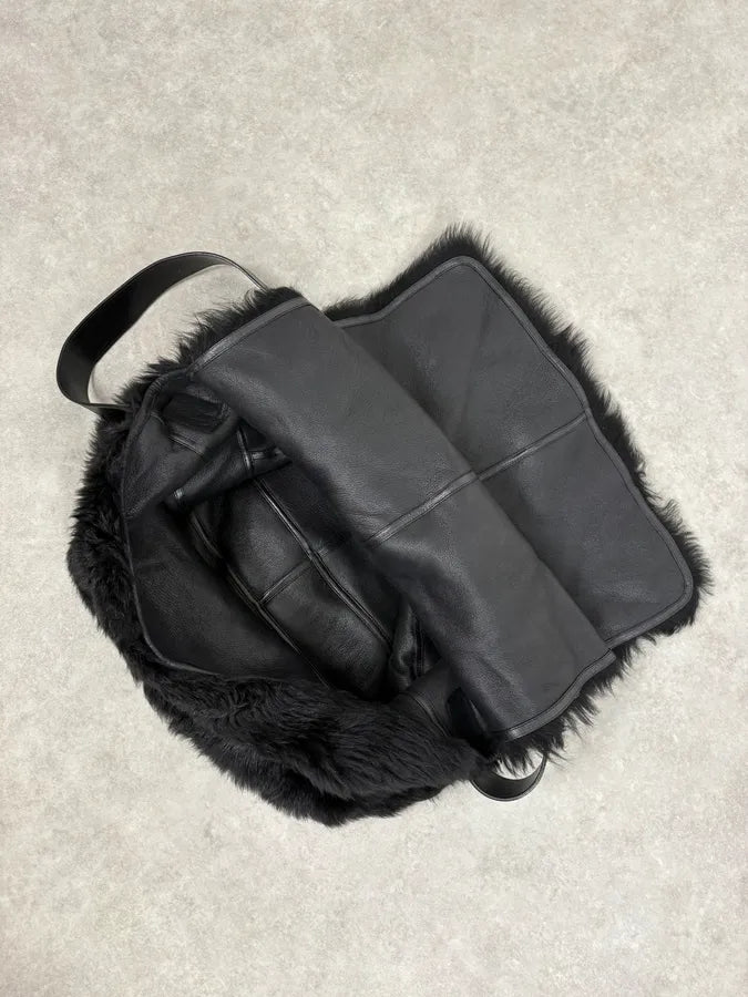 2000s Gucci Black Wolf Fur Leather Shoulder Bag WSntNqf 6