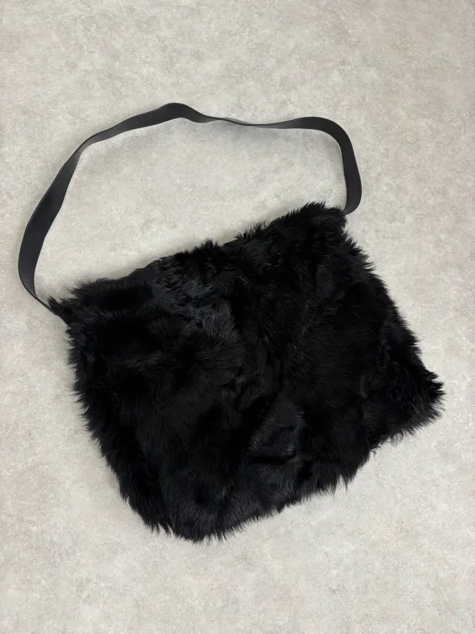 2000s Gucci Black Wolf Fur Leather Shoulder Bag WSntNqf 3