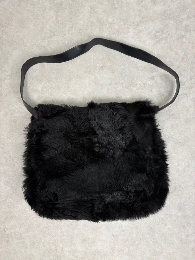 2000s Gucci Black Wolf Fur Leather Shoulder Bag WSntNqf 5