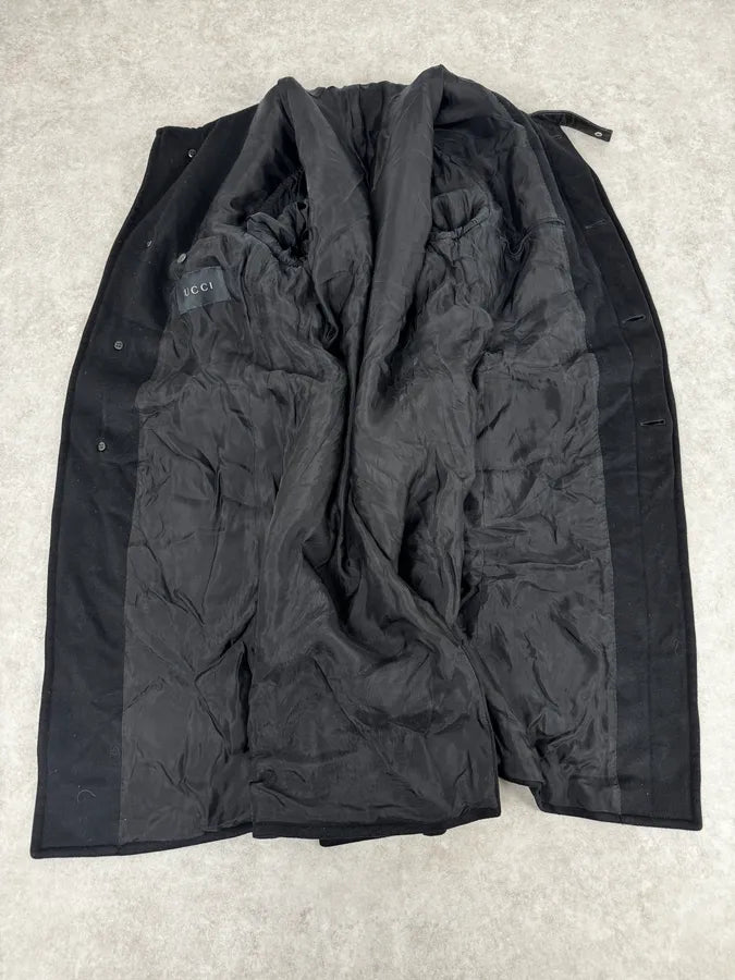 2000s Gucci Black Wool & Cashmere Officer Long Coat MJWRFyd 6