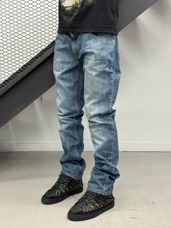 2000s Gucci Blue Denim Embroidered Horsebit Straight Leg Jeans ERiyGmw 1