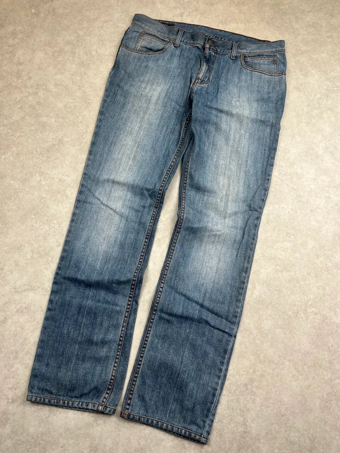 2000s Gucci Blue Denim Embroidered Horsebit Straight Leg Jeans ERiyGmw 4