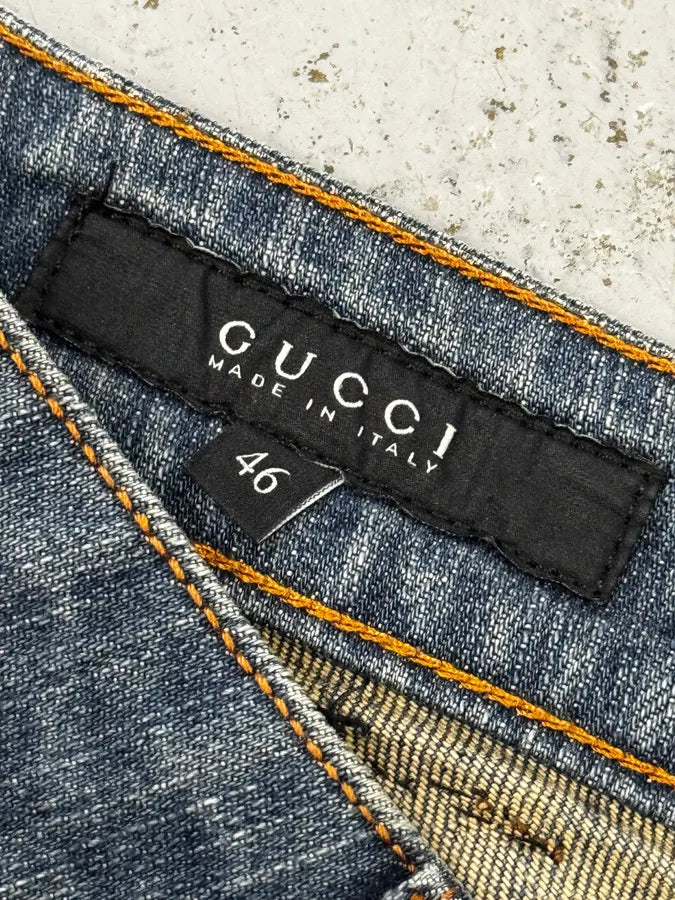 AW2008 Gucci Blue Embroidered Logo Slim Jeans by Frida Giannini KFHCTLh 9