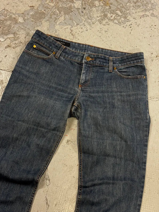 AW2008 Gucci Blue Embroidered Logo Slim Jeans by Frida Giannini KFHCTLh 5