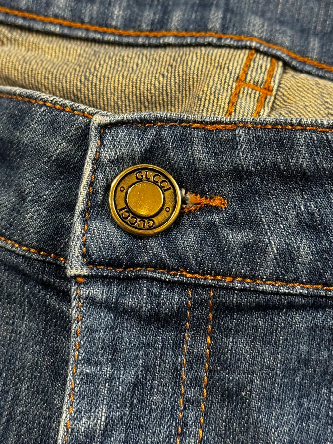 AW2008 Gucci Blue Embroidered Logo Slim Jeans by Frida Giannini KFHCTLh 8
