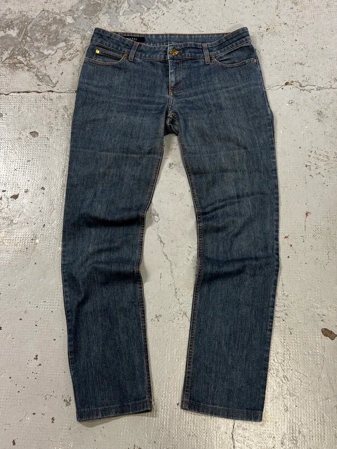AW2008 Gucci Blue Embroidered Logo Slim Jeans by Frida Giannini KFHCTLh 0