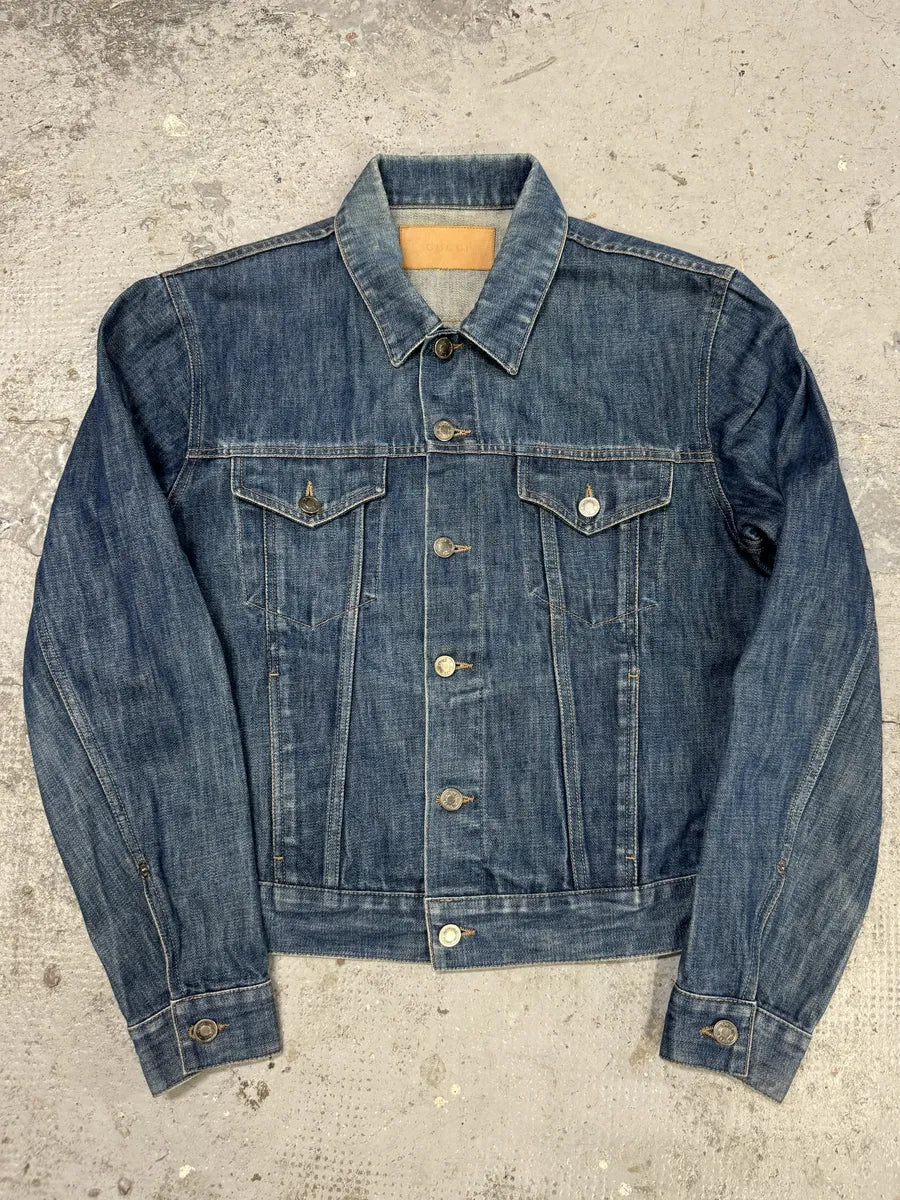 2000s Gucci Blue Denim Trucker Jacket atqeoVd 0