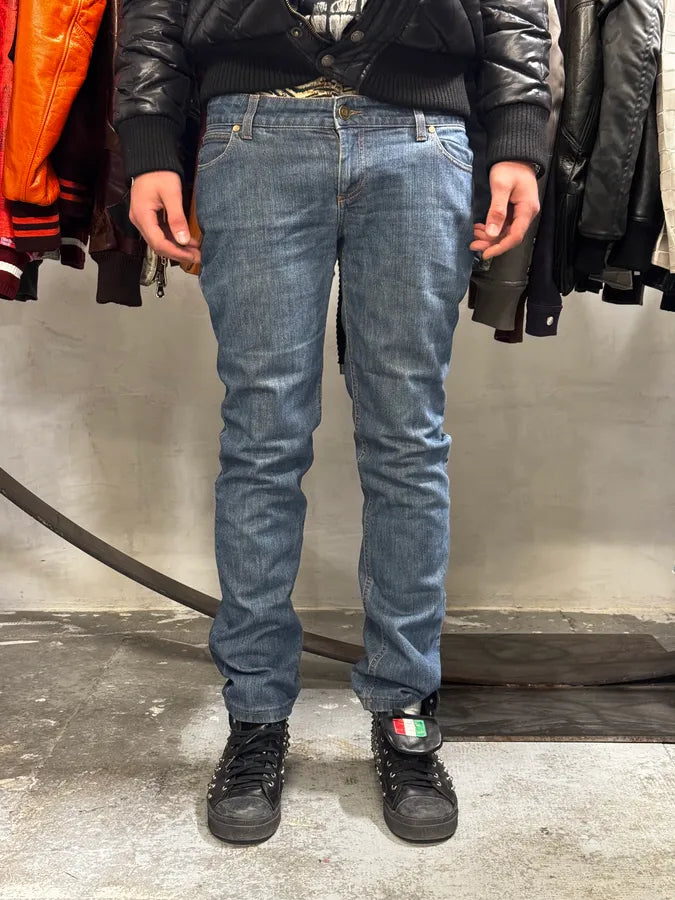 AW2008 Gucci Blue Embroidered Logo Slim Jeans by Frida Giannini KFHCTLh 1