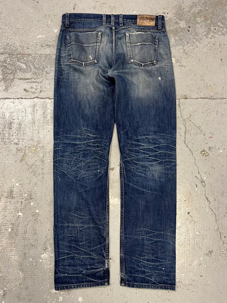 2000s Gucci Blue Eroded Denim Jeans (M/L) wSXwZvt 1