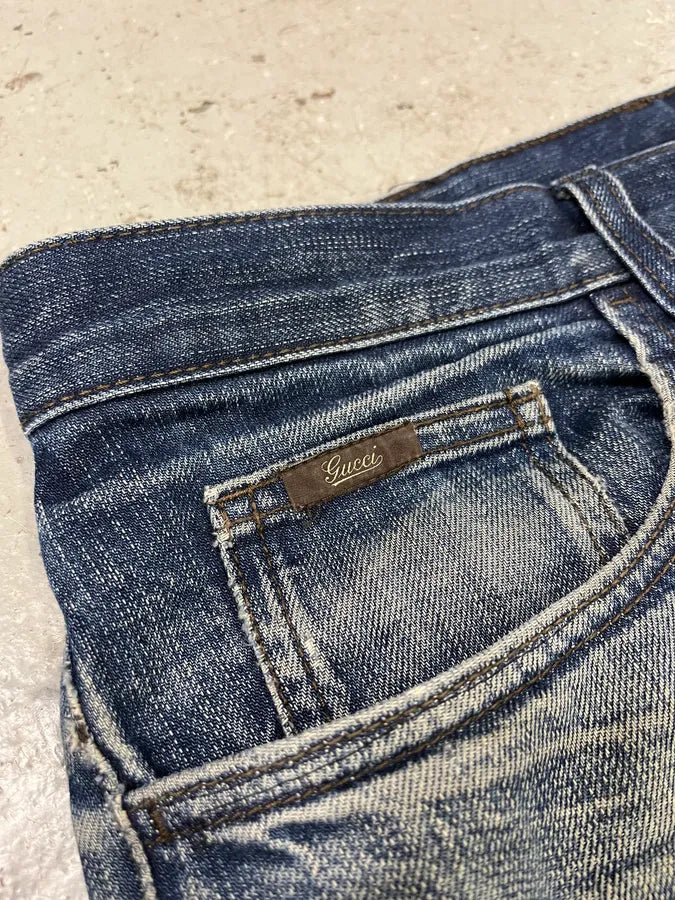 2000s Gucci Blue Eroded Denim Jeans (M/L) wSXwZvt 3