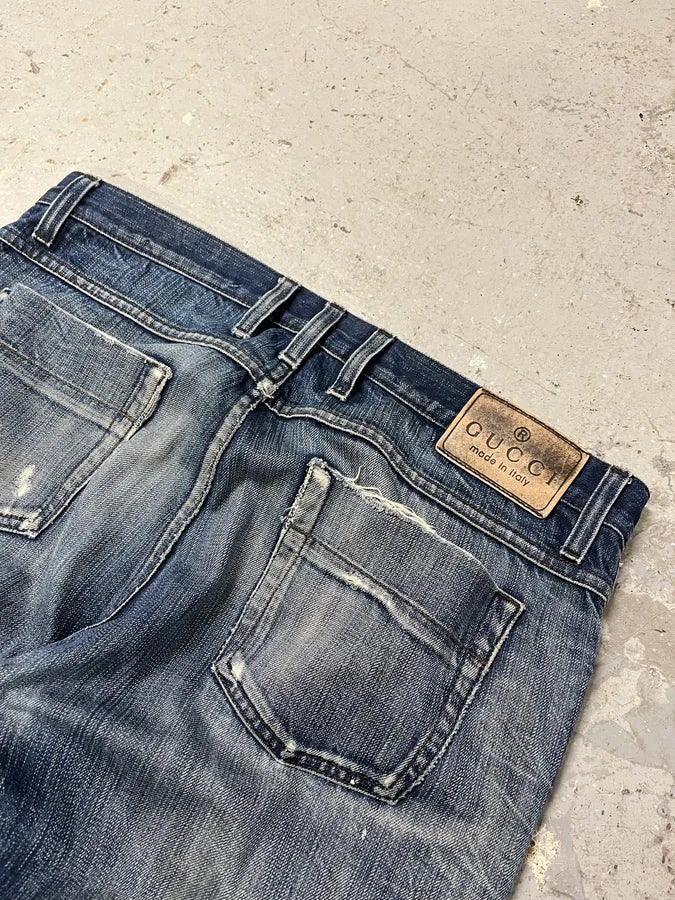 2000s Gucci Blue Eroded Denim Jeans (M/L) wSXwZvt 6