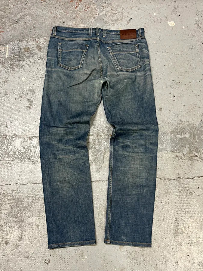 2000s Gucci Blue Faded Denim Jeans kAequjs 1