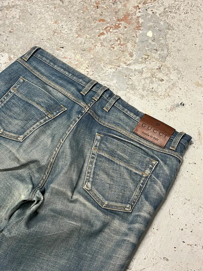 2000s Gucci Blue Faded Denim Jeans kAequjs 7